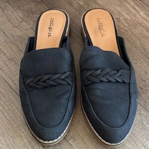 Indigo Black Braided Leather-Look Slip-On Mules